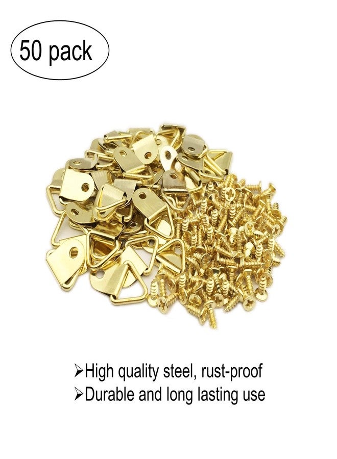 EesTeck 50 Pack Small Triangle Ring Steel Picture Hangers with Screws Picture Frames Picture Hang Solutions, for Hanging Clock Paintings Artwork Picture Frame Hook Photos(Gold) - Image 2